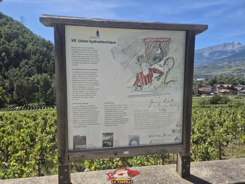 Un panneau d'information sur l'usine électrique de Bramois. Gorges de la Borgne - Val d'Hérens Un panneau d'information sur l'usine électrique de Bramois. Gorges de la Borgne - Val d'Hérens