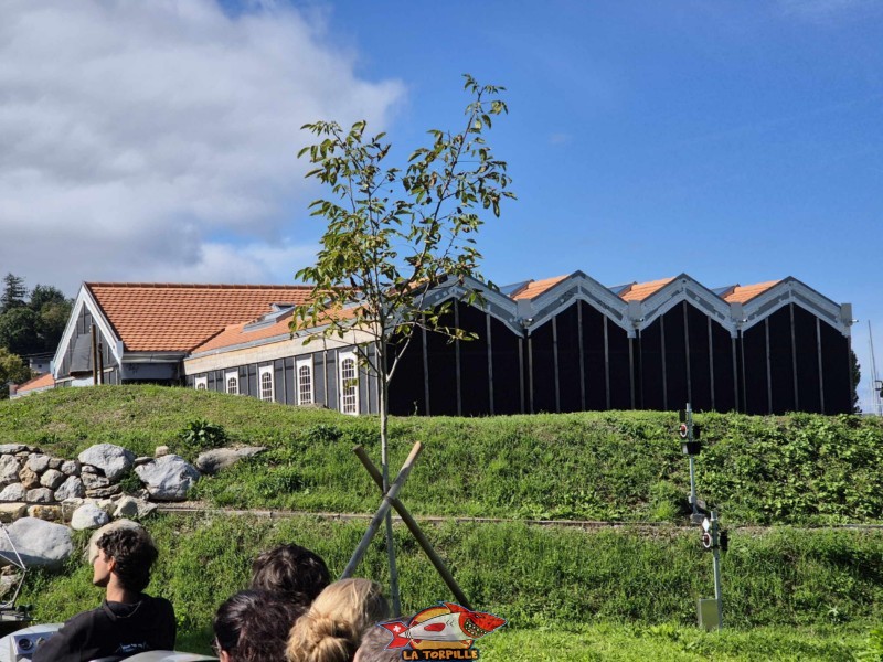 Le Musée-dépôt au sommet de la colline. Il s'agit d'un nouveau bâtiment ouvert en 2026 pour l'exposition d'une collection de locomotives miniatures et d'objets ferroviaires. Le Musée-dépôt au sommet de la colline. Il s'agit d'un nouveau bâtiment ouvert en 2026 pour l'exposition d'une collection de locomotives miniatures et d'objets ferroviaires. Swiss Vapeur Parc, Le Bouveret, canton du Valais. Trains miniatures.
