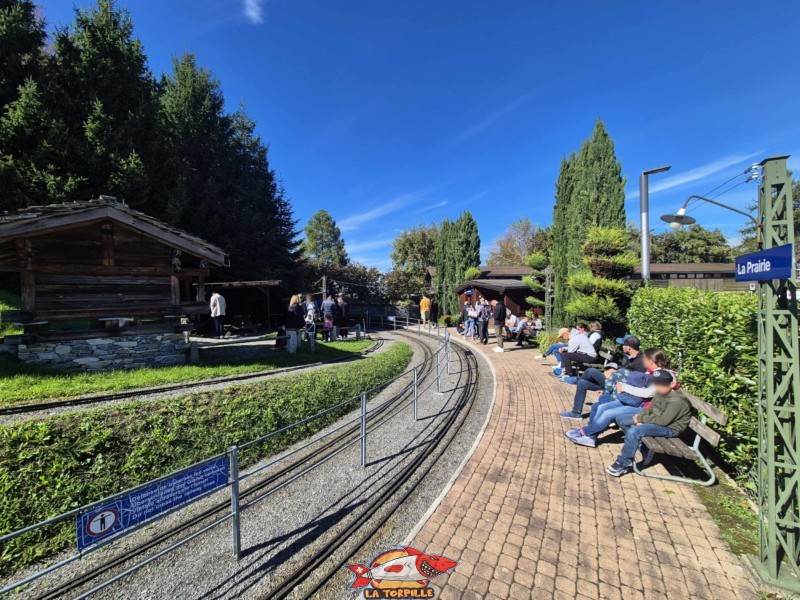 La gare de Prairie. Swiss Vapeur Parc, Le Bouveret, canton du Valais. Trains miniatures.