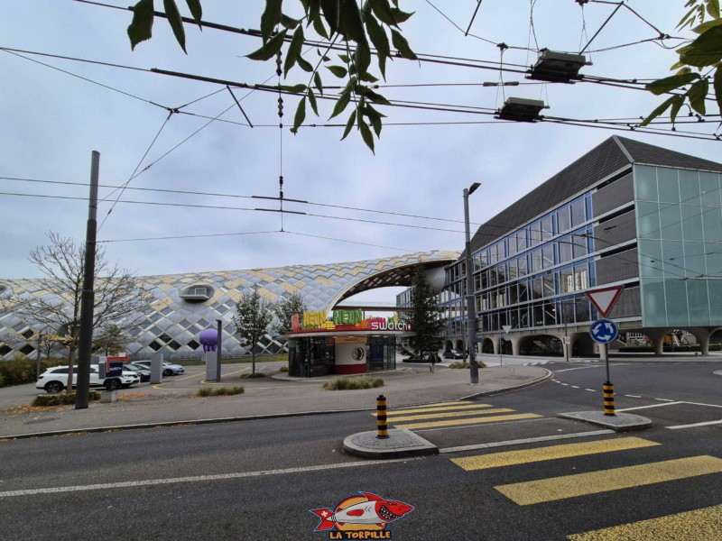 La Cité du Temps, et, sur la gauche, le siège du groupe Swatch.