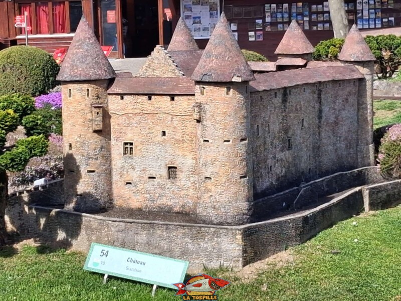 Le château de Grandson à Swissminiatur, le parc de la Suisse en miniature, à Melide, près de Lugano, dans le canton du Tessin.