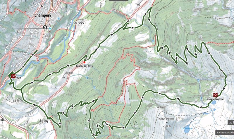 Le parcours de Champéry aux lacs d'Antème.