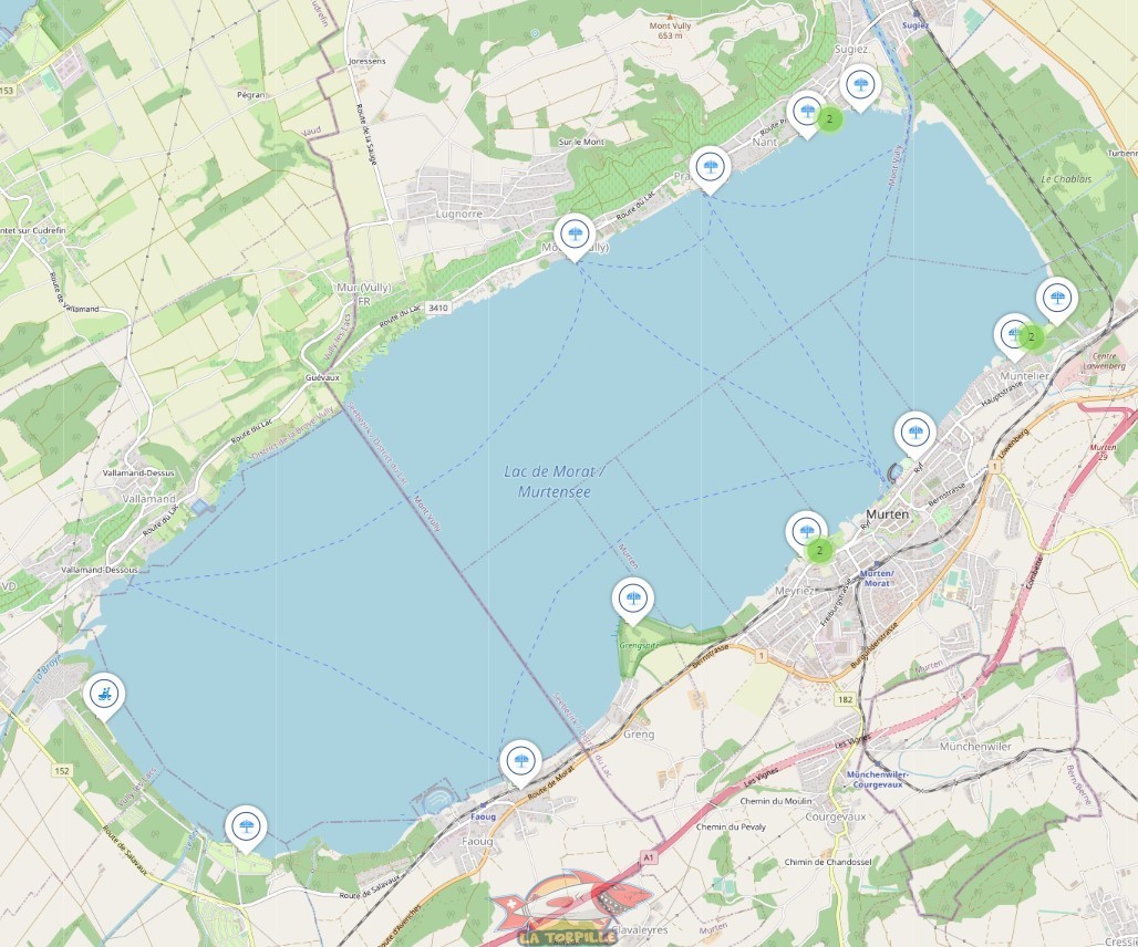 carte interactive des plages du lac de Morat