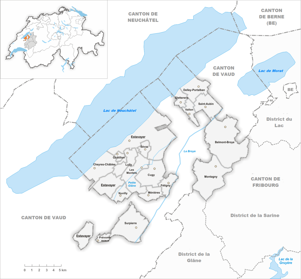 La carte du district de la Broye