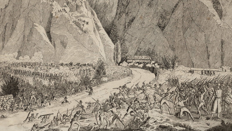 Une image du combat du Trient. On peut voir la rivière et la fissure des gorges du Trient