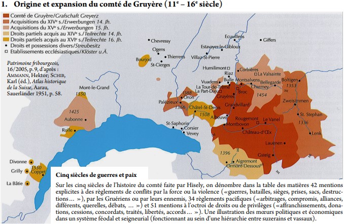Le territoire du comté de Gruyère jusqu'à sa disparition en 1555.