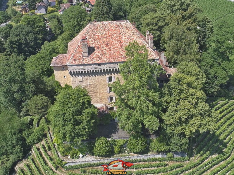vue de drone, côté sud, château du châtelard, montreux