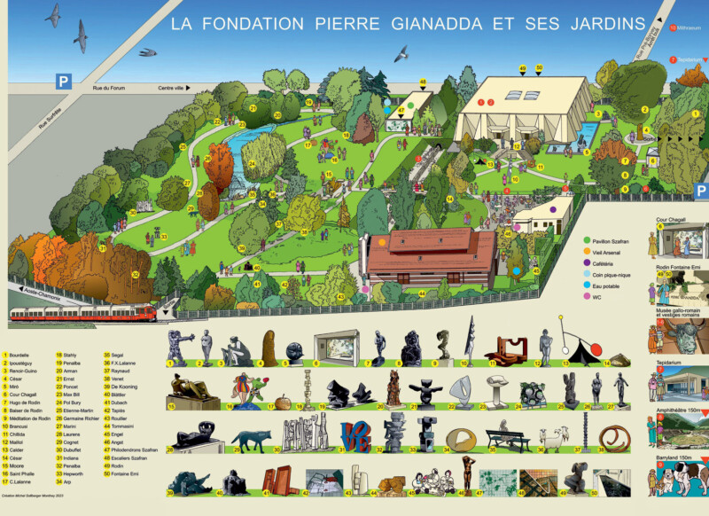 Un plan des oeuvres du parc des sculptures.