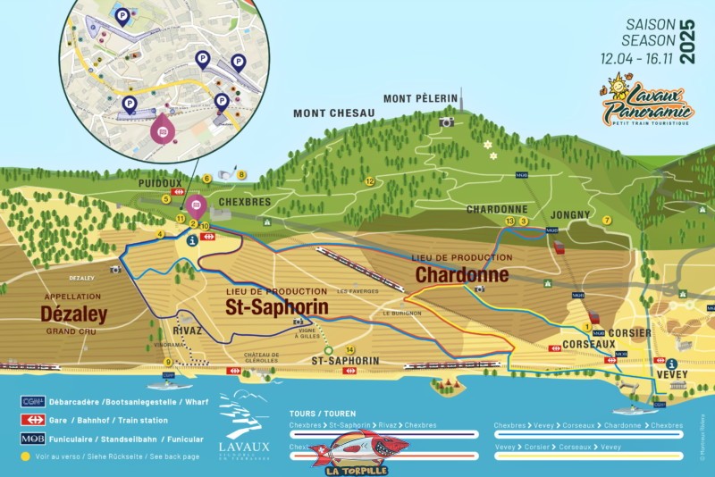 Les cartes des différents tours. Photo : lavaux-panoramic.ch Les cartes des différents tours. Photo : lavaux-panoramic.ch