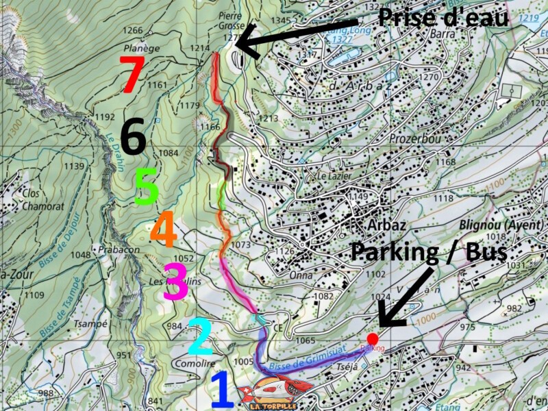 Le plan de la balade. Bisse de Grimisuat