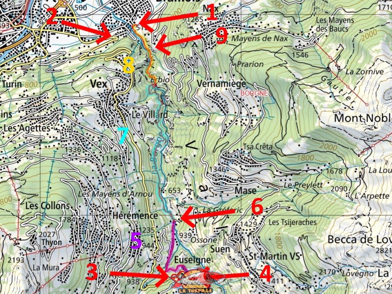 Le parcours le long des gorges de la Borgne. Gorges de la Borgne - Val d'Hérens Le parcours le long des gorges de la Borgne. Gorges de la Borgne - Val d'Hérens
