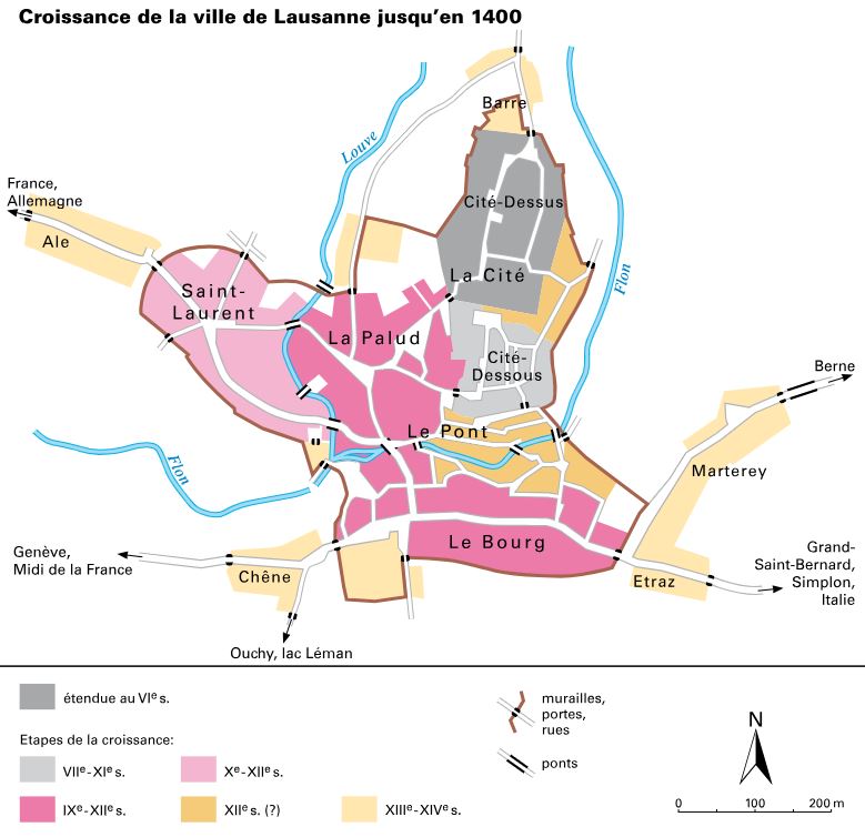 Les quartiers de Lausanne en 1400. Photo : hls-dhs-dss.ch