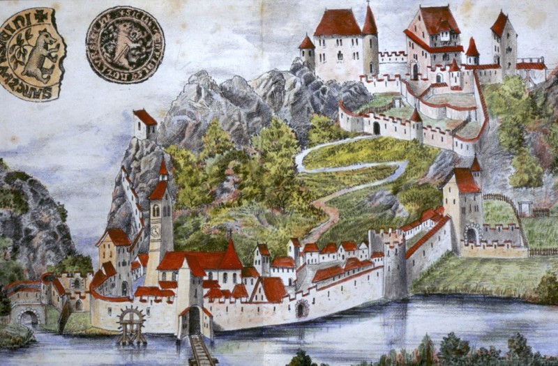 Le château de St-Ursanne. Ville médiéval de St-Ursanne, Jura.