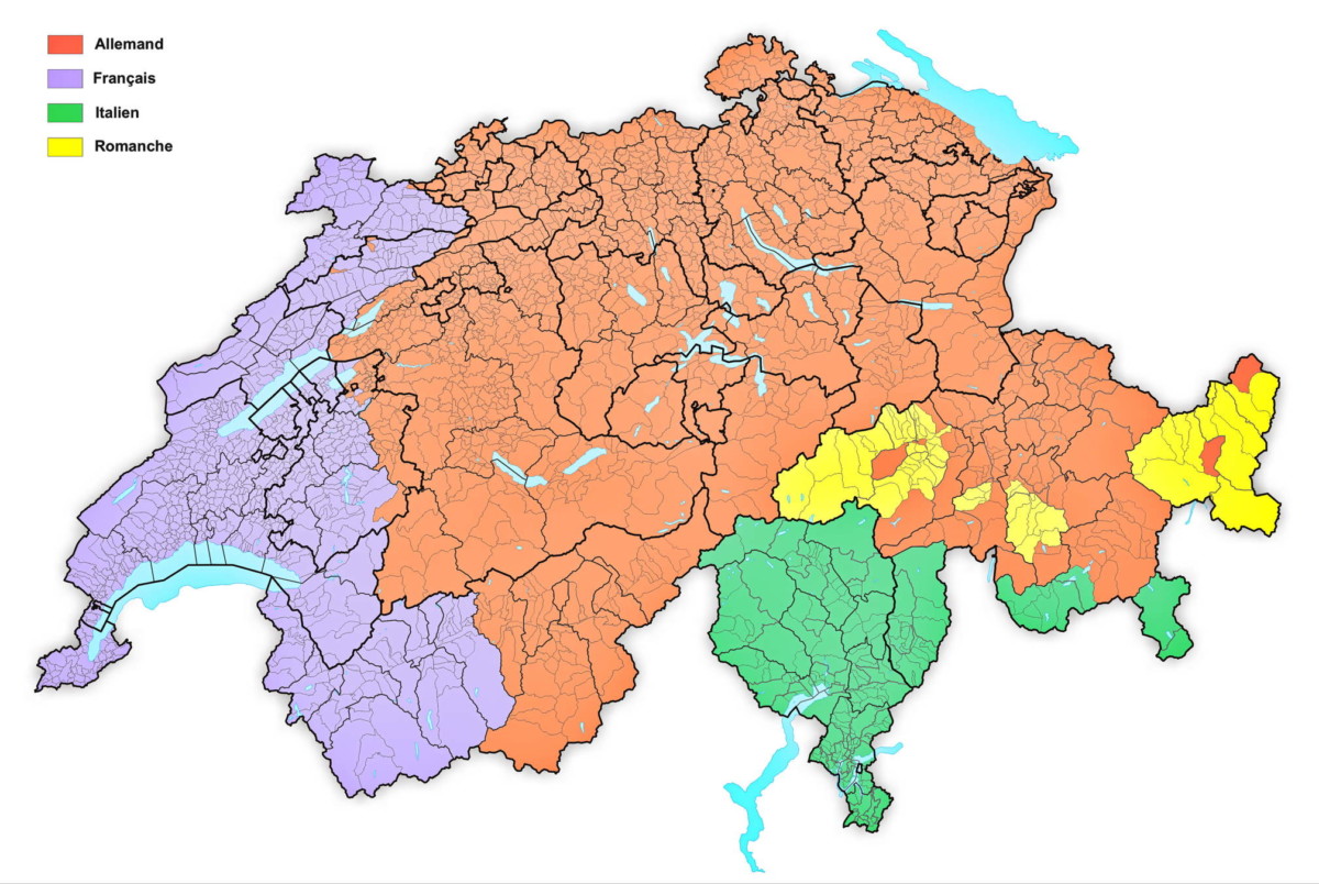 La carte de la Suisse romande en violet.