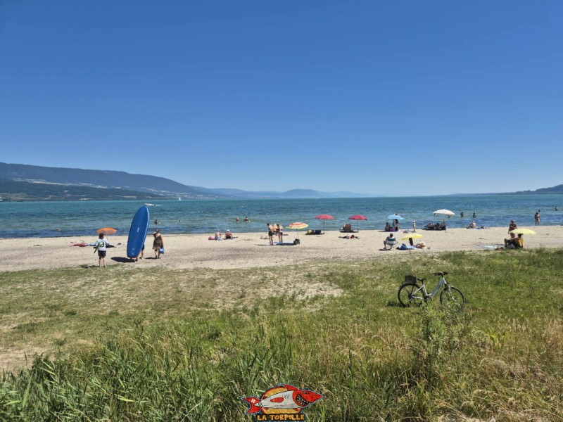 Vue sur la plage du port d'Yvonand. Lac de Neuchâtel, canton de Vaud.