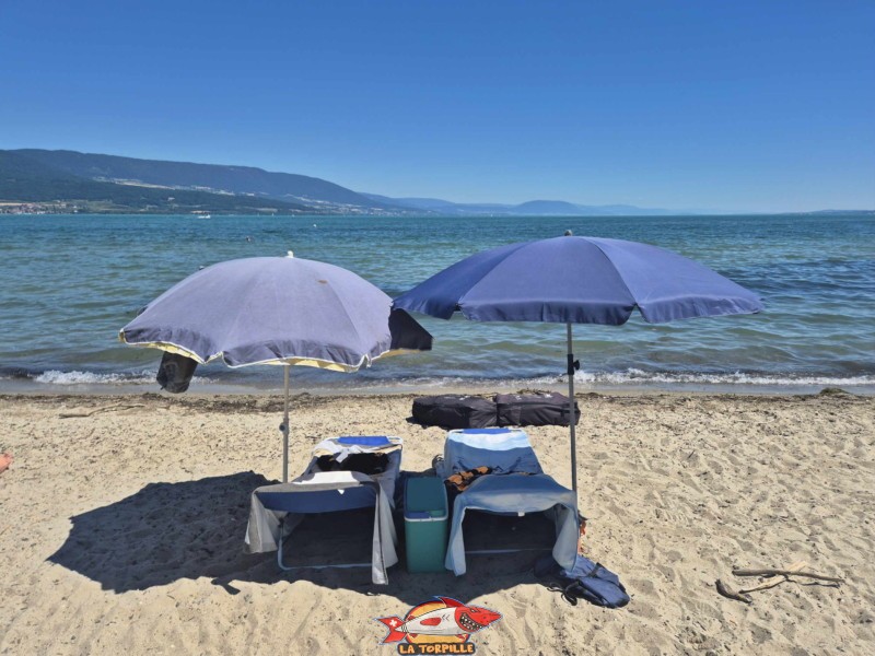 Sable, plage du port d'Yvonand. Lac de Neuchâtel, Canton de Vaud.