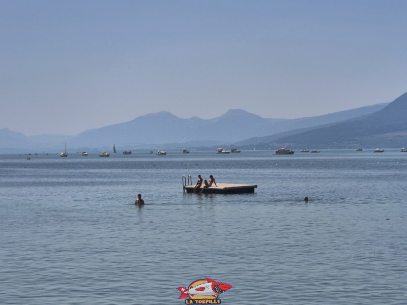 La plateforme au large de la plage. Plage de Chevroux, lac de Neuchâtel, Canton de Vaud. La plateforme au large de la plage. Plage de Chevroux, lac de Neuchâtel, Canton de Vaud.
