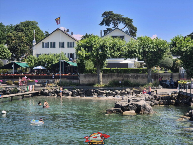 Depuis débarcadère. Plage du port de Corsier, canton de Genève.