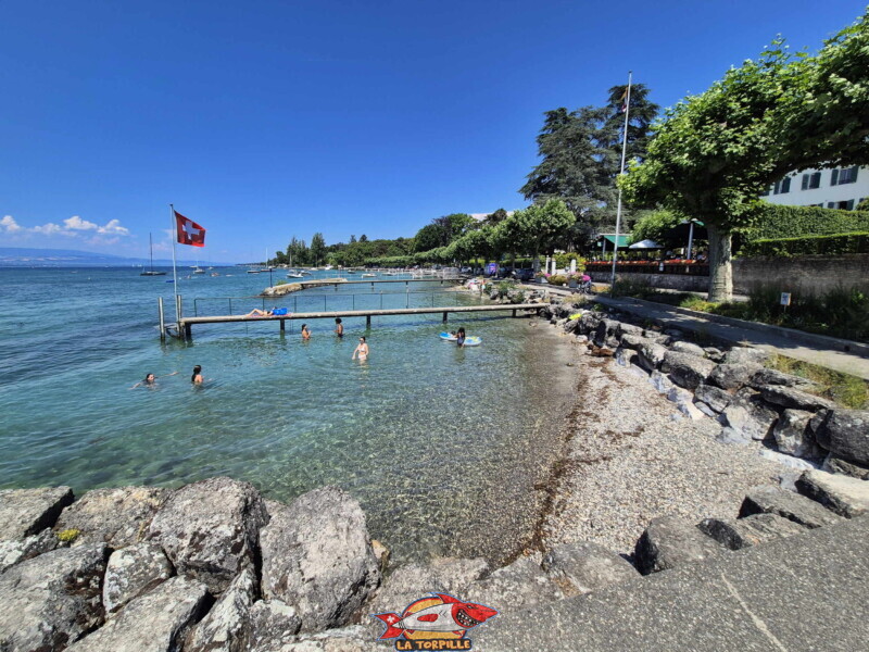 Depuis le quai. Plage du port de Corsier, canton de Genève.