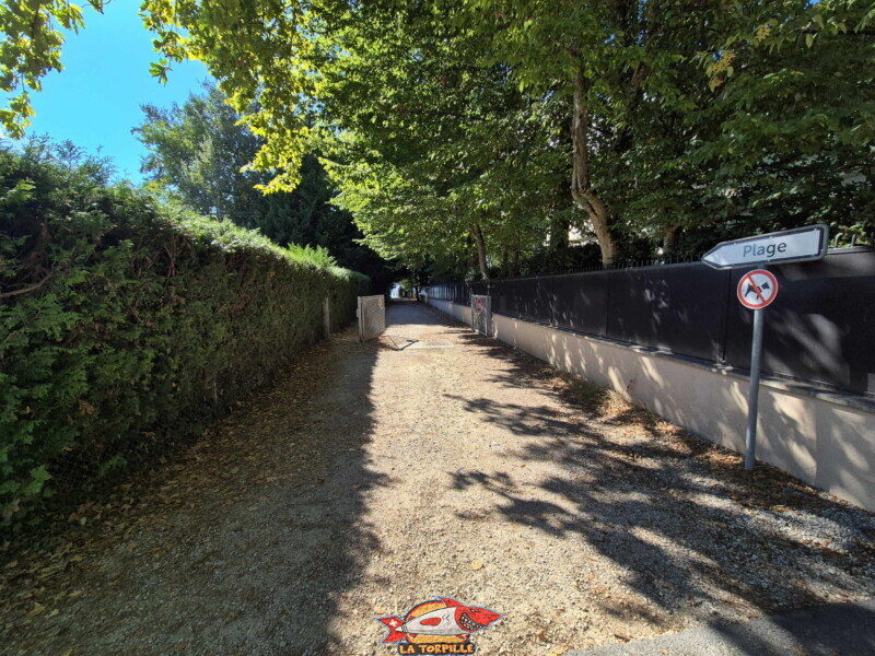 Le chemin pour accéder à la plage en contournant le camping. Plage de la Pointe-à-la-Bise - Collonge-Bellerive Le chemin pour accéder à la plage en contournant le camping. Plage de la Pointe-à-la-Bise - Collonge-Bellerive