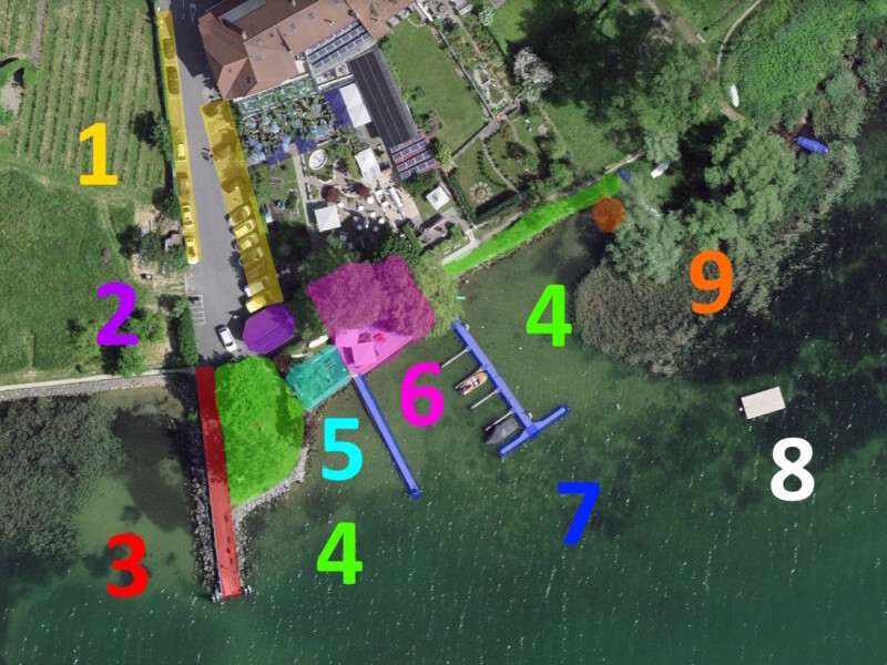  Le plan du bord du lac à Praz. Plage de Praz, Mont-Vully, Canton de Fribourg, Lac de Morat.