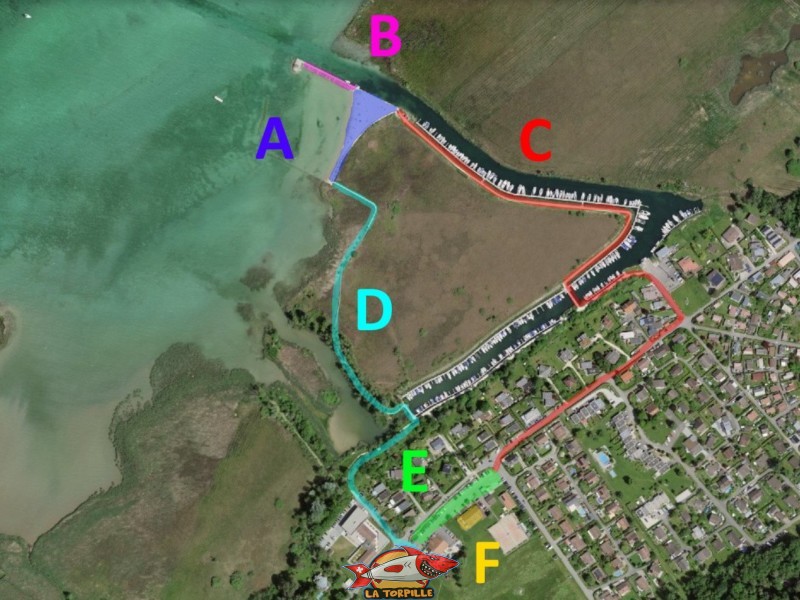 Le plan de la plage de Gletterens.