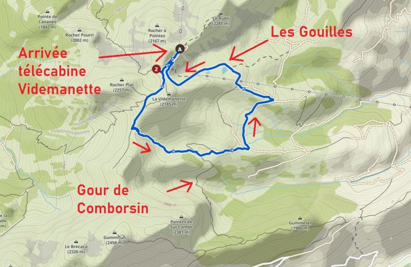 La carte de la balade par les Gouilles de Rougemont.