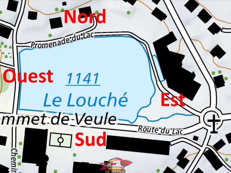 Le plan du lac du Louché à Lens. Le plan du lac du Louché à Lens.