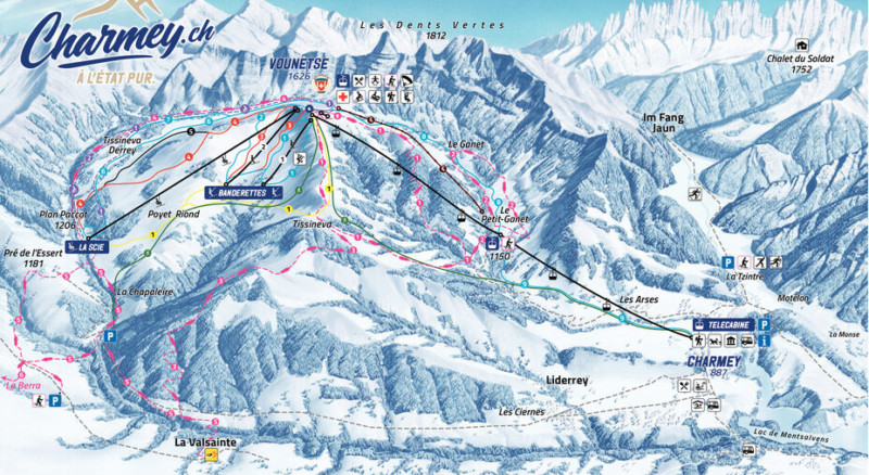 La carte du domaine skiable de Charmey