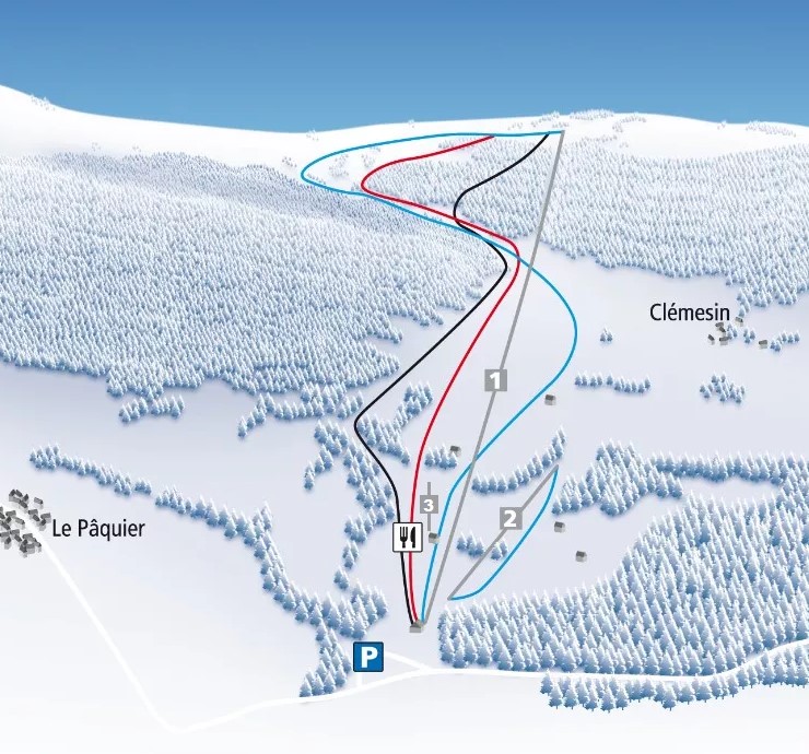 Les pistes de ski de l'unique téléski du Crêt-du-Puy