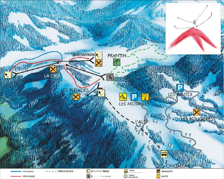 La carte du domaine skiable des Pléiades.
