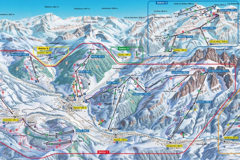 La carte du domaine skiable de Gstaad/Saanen/Rougemont