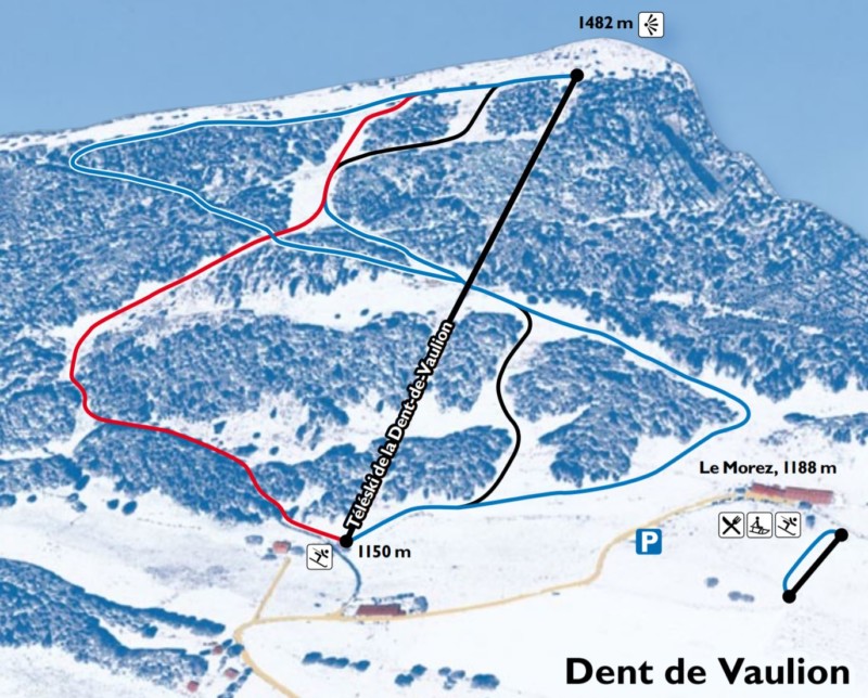 La carte du domaine skiable de Vaulion.