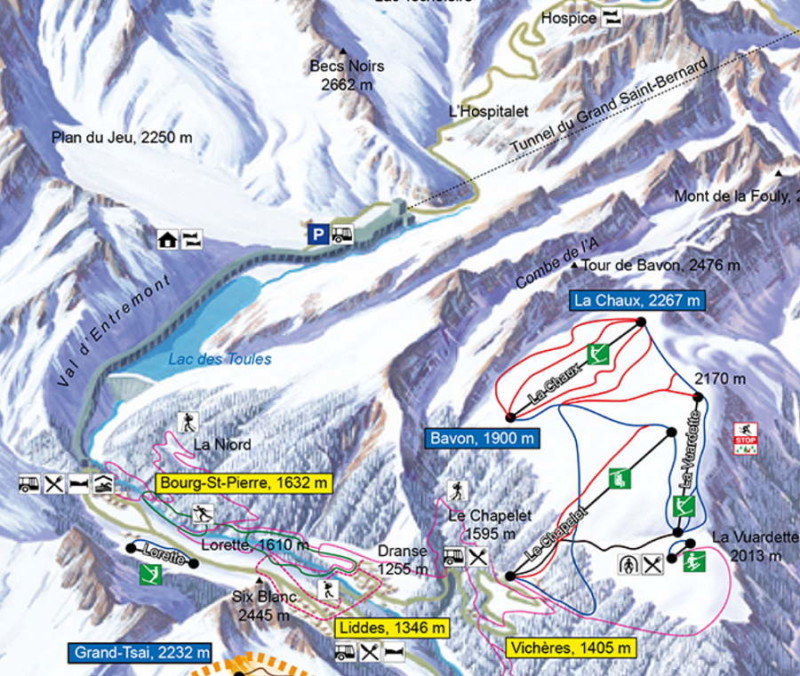 La carte du domaine skiable de Vichères-Bavon