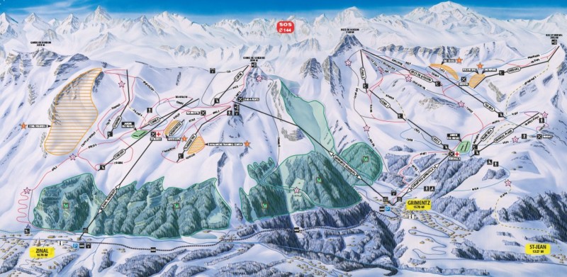 La carte du domaine skiable de Grimentz-Zinal