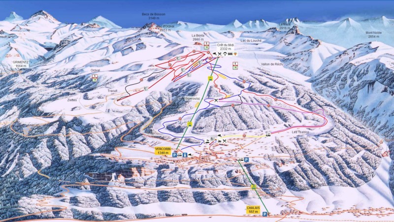 La carte du domaine skiable de Vercorin.