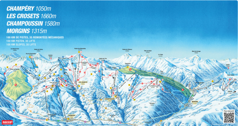 La carte du domaine skiable des Portes du Soleil