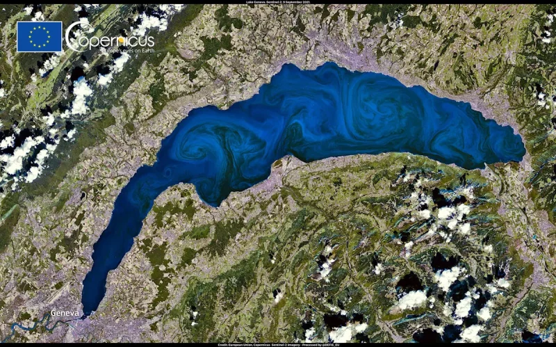 Le lac Léman vu de l'espace.