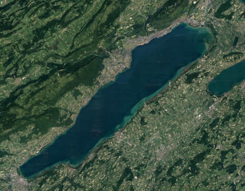 Le lac de Neuchâtel vu de l'espace.