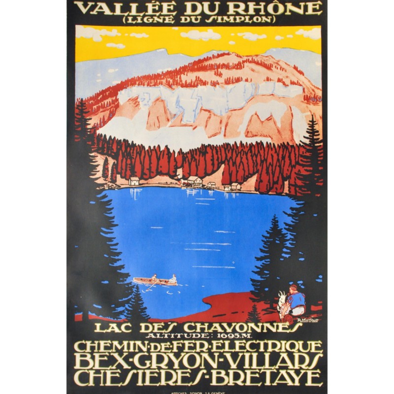 Une affiche historique avec le lac de Chavonne attteingable depuis Bretaye.