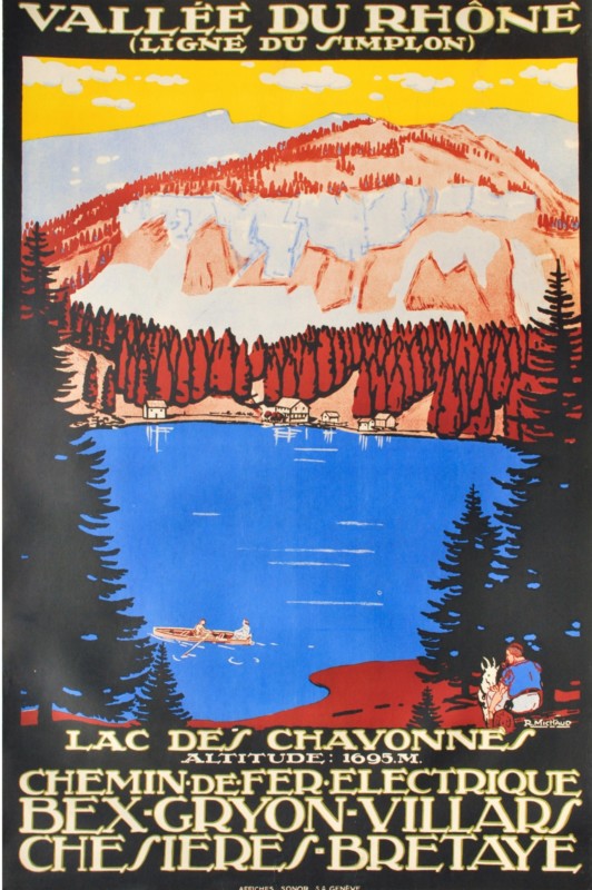 Une affiche historique avec le lac de Chavonne attteingable depuis Bretaye.