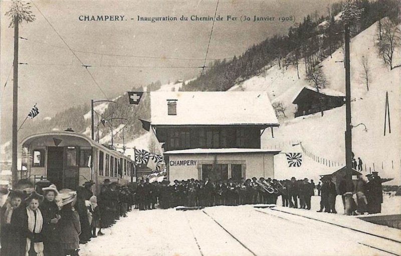 L'inauguration du train à Champéry en 1908
