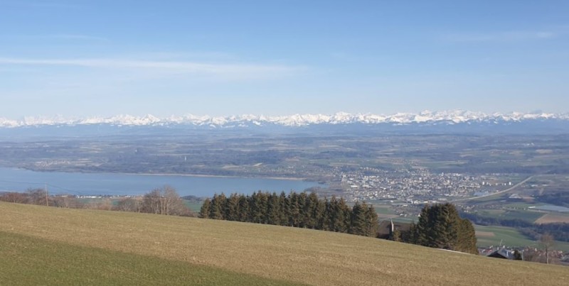 La vue sur les Alpes depuis la tour. tour panoramique de la Grand'Vy bullet