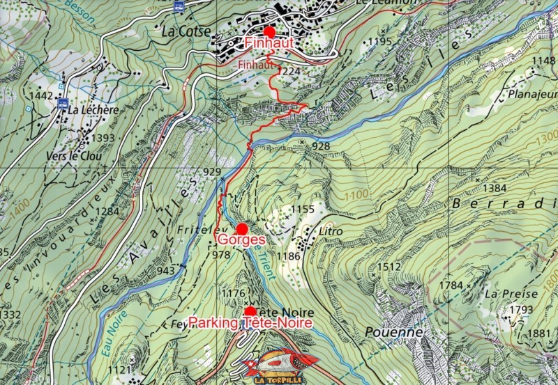 Le chemin qui relie la gare de Finhaut aux gorges mystérieuses. Aller-retour : 3.2 km ; Dénivelé positif : 420 m ; Temps : environ 2 heures.