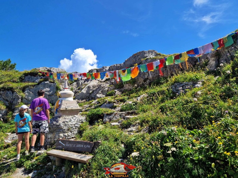Le stupa himalayen avec les fameux drapeaux colorés tibétains.