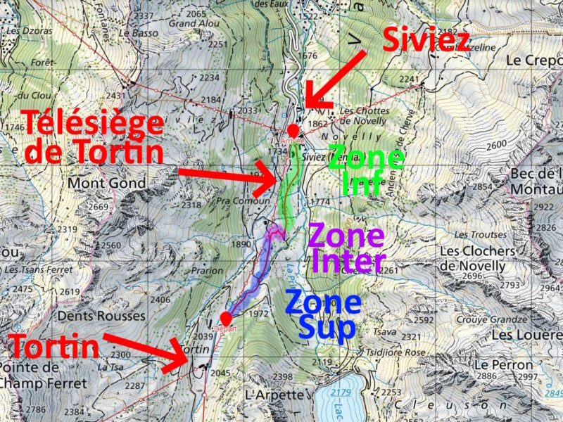 Le plan de la descente de luge de Siviez.