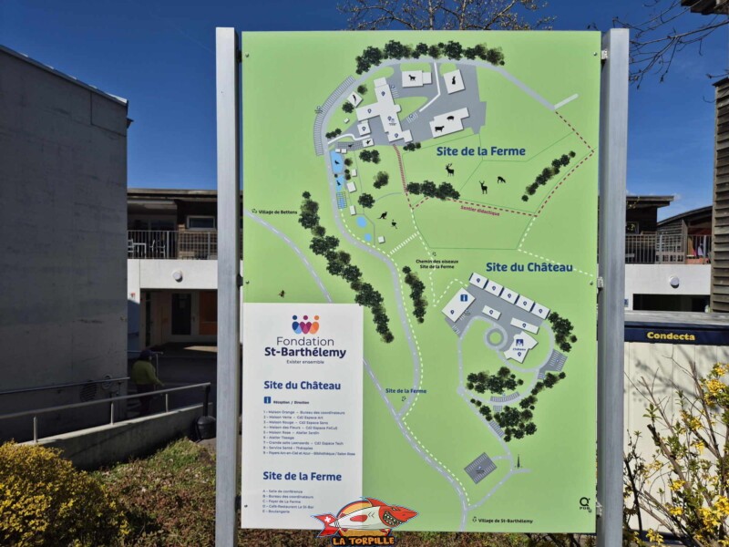 Un plan qui montre le site de la Fondation St-Barthélémy. Il comprend les sites du château et de la ferme.