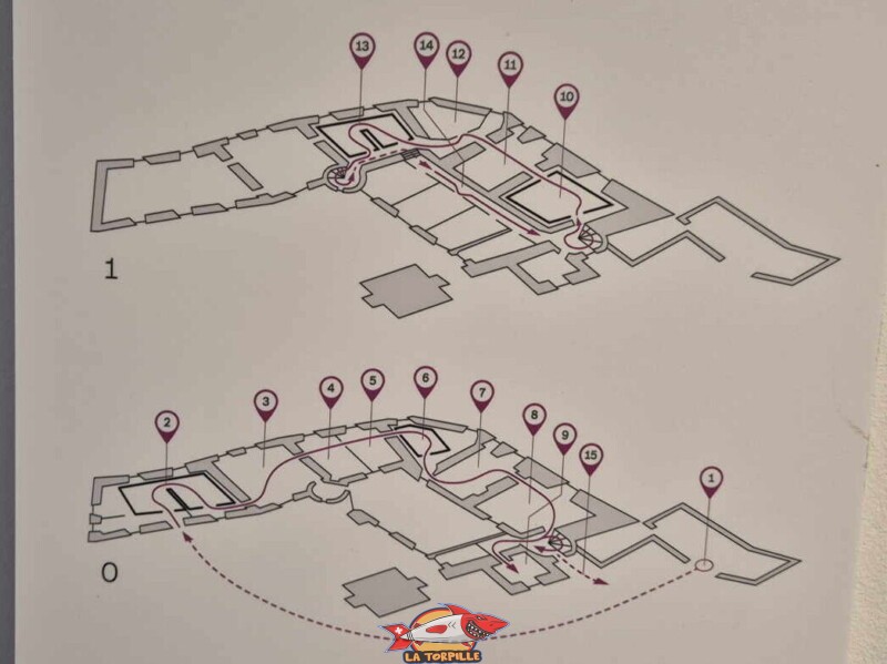 Le plan de la visite du château. Château de La Sarraz, canton de Vaud.