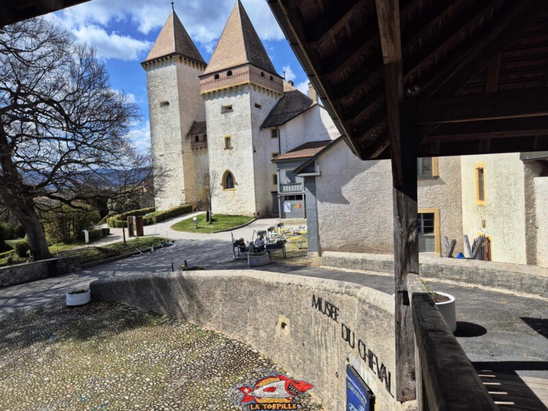 La vue sur le château de La Sarraz depuis l'entrée du musée. La vue sur le château de La Sarraz depuis l'entrée du musée.