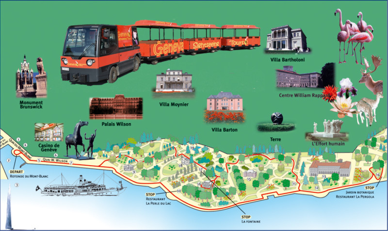 Le plan du Geneva Sightseeing Tour - rive droite.
